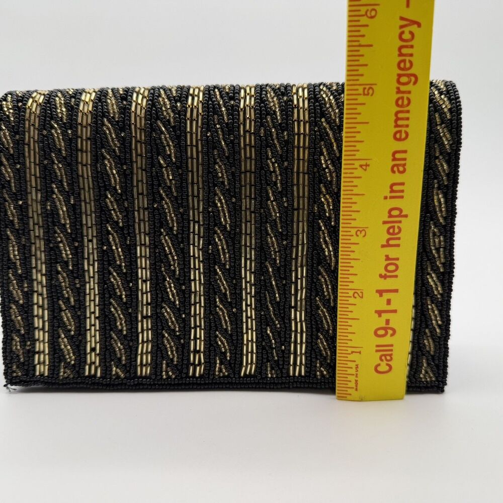 Talbots Beaded Small Black & Gold Clutch Bag 5 x 7.5 Formal Wedding - Picture 8 of 9